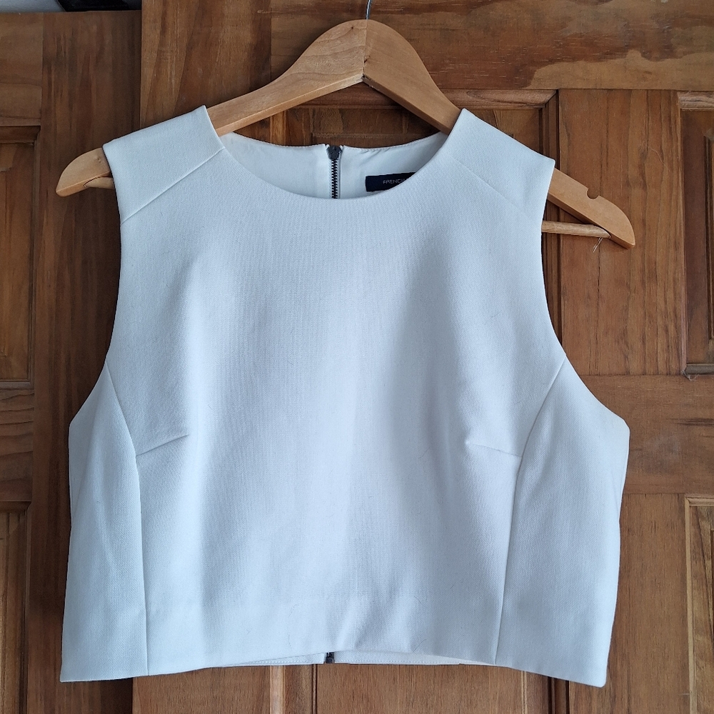 French Connection White Lined Cropped Sleevless Blouse